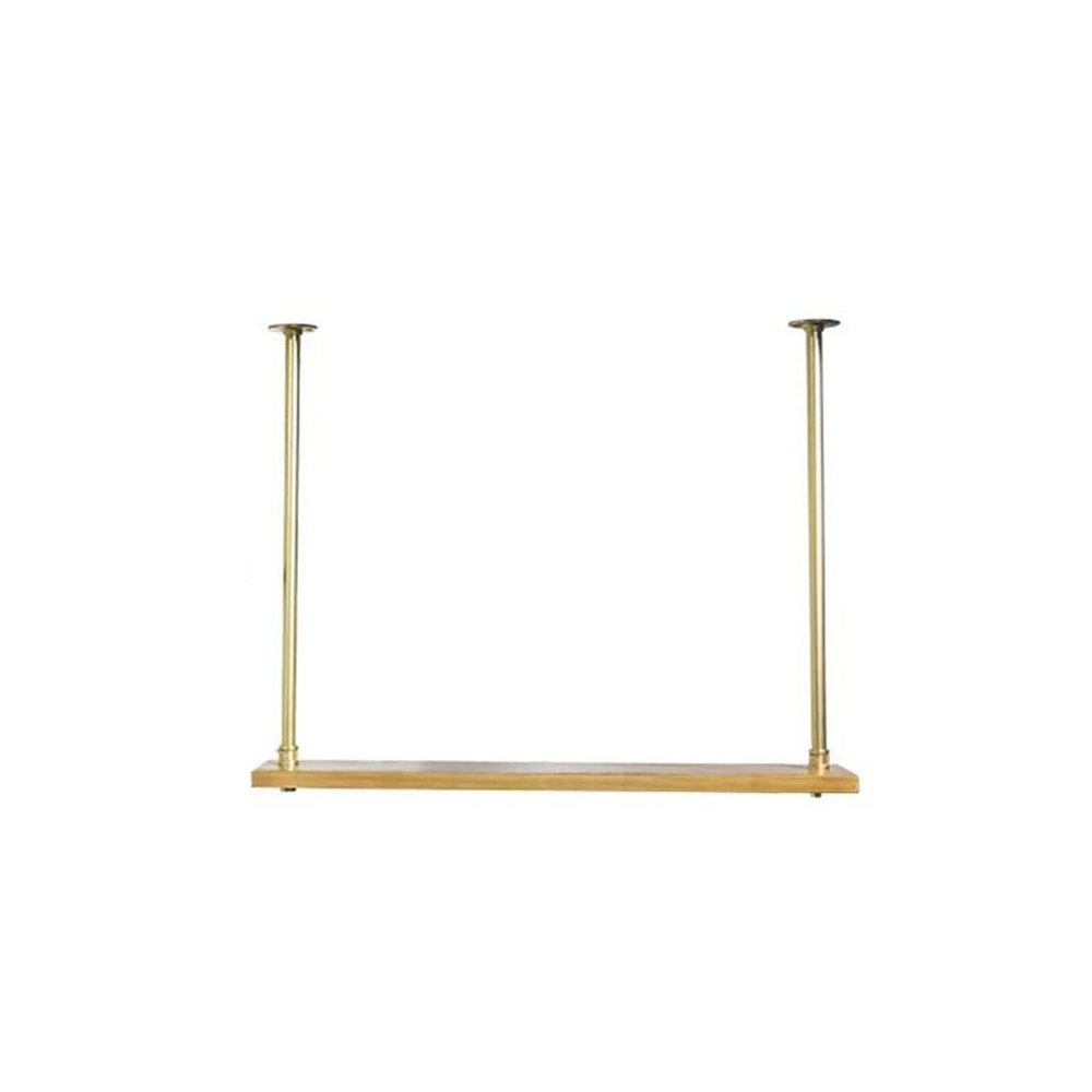 Nordic 1Layer/2-Layer Solid Wood Ceiling Mount Shelf Hanger with Gold Iron Pipe Bracket, Kitchen Restaurant Bar Ceiling Shelf Hanging Flower Rack Decoration Storage Rack