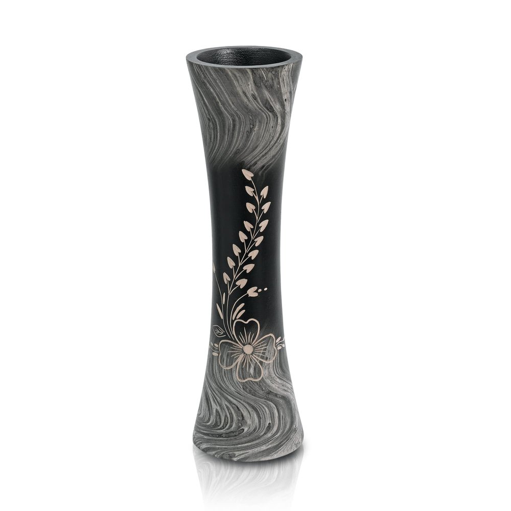AeraVida Elegant Garden Shadows Handcarved Floral Motif on Concaving Wooden Table Vase with Black & White Stain for Bali Chic Home Dcor with Nature Inspired Feels