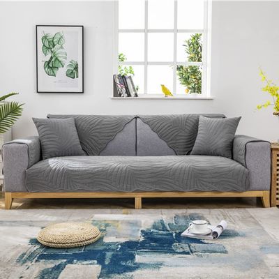 XSlive Cotton Sofa Slipcover Leaves Quilted Sectional Couch Cover Non-Slip Sofa Cover Furniture Protector for Pets Kids Love Seat Armrest Backrest,1 Piece/Not All Set (Gray,27"x27")