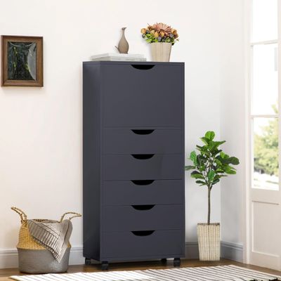 Naomi Home Carly 6-Drawer Craft & Office Storage Cabinet, Mobile Filing Unit with Wheels, Spacious for Supplies & Documents, Under Desk Fit, 18.8" D x 15.7" W x 41.3" H