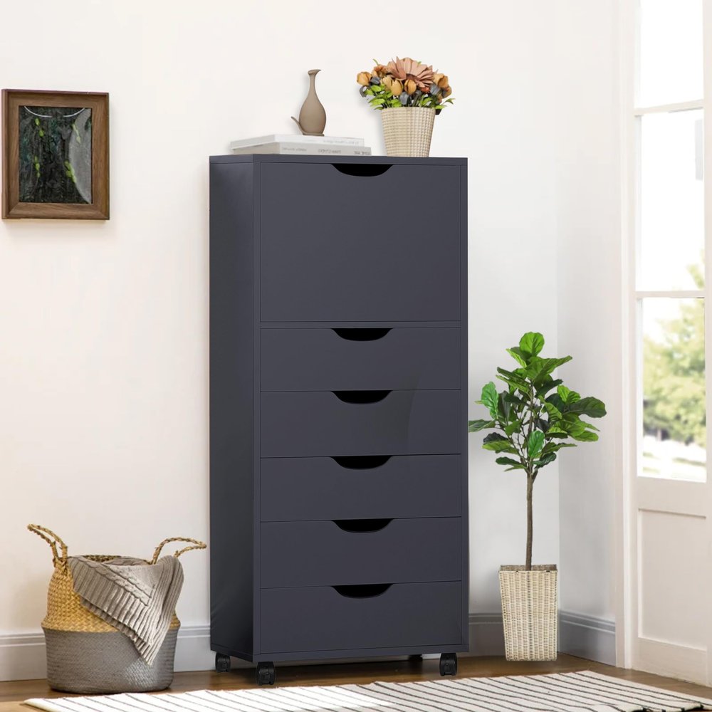 Naomi Home Carly 6-Drawer Craft & Office Storage Cabinet, Mobile Filing Unit with Wheels, Spacious for Supplies & Documents, Under Desk Fit, 18.8" D x 15.7" W x 41.3" H