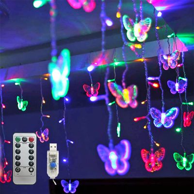 HENGYOU Butterfly Curtain Fairy Lights USB Plug in,8 Modes 120 LED 20FT Firefly Twinkle Timer String Lights with Remote, Waterproof for Bedroom Christmas Wedding Party (Multicolor)