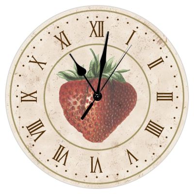 Strawberry Vintage Round Wall Clock 10Inch Round Clocks Rustic Strawberry Fruit Wooden Wall Clocks Battery Operated Wall Clocks Shabby Chic Kitchen Clock for Kitchen Dinning Room Birthday Gift