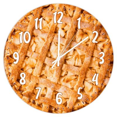 Fruit Pie Dessert Wooden Wall Clock 12Inch Round Clocks Food Kitchen Decor Decorative Wall Clocks Battery Operated Quartz Clock Restaurant Decoration Clock Modern Decor for Bathroom Bedroom