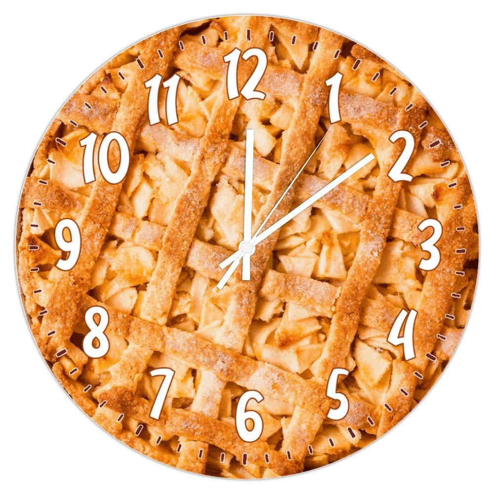 Fruit Pie Dessert Wooden Wall Clock 12Inch Round Clocks Food Kitchen Decor Decorative Wall Clocks Battery Operated Quartz Clock Restaurant Decoration Clock Modern Decor for Bathroom Bedroom
