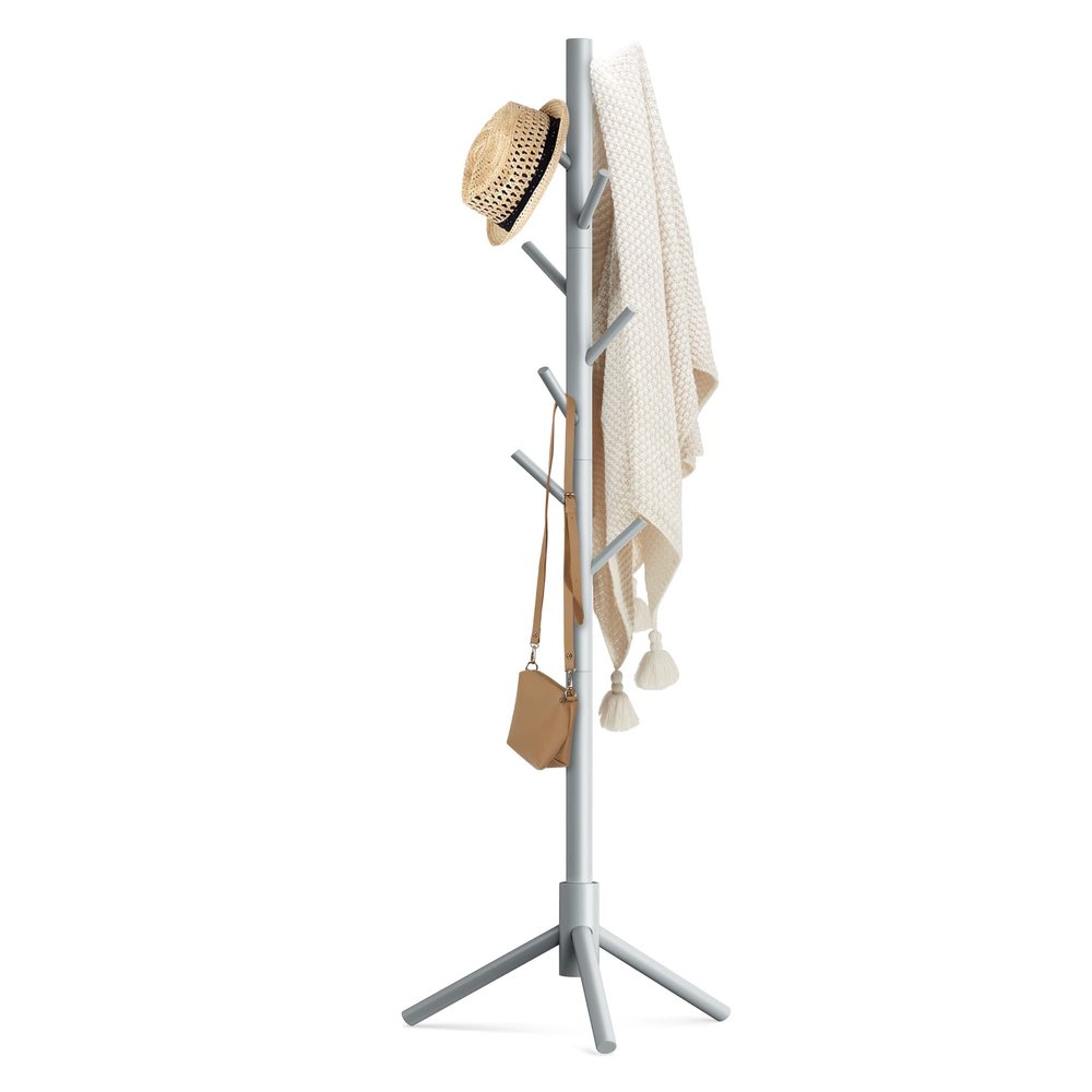 Haddockway Wooden Coat Rack Stand with 8 Hooks New Zealand Pine 3 Adjustable Coat Standing Tree Easy Assembly for Coats, Hats, Scarves and Handbags for Entryway, Hallway, Bedroom, Office