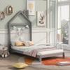 Bellemave Twin Bed Frame with House Shape Headboard,Wood Twin Size Platform Bed for Girls Boys Kids,No Spring Need. Grey view 1