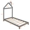 Bellemave Twin Bed Frame with House Shape Headboard,Wood Twin Size Platform Bed for Girls Boys Kids,No Spring Need. Grey view 2