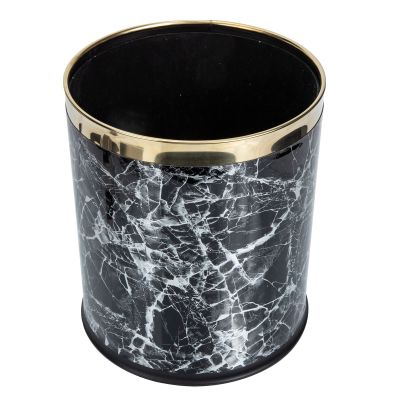 Cabilock Car Decor Marble Pattern Garbage Can Simple Bathroom Trash Bin Lidless Garbage Can Ashtray Open Household Container Wastebasket for Home Office Rooms Black Office Decor