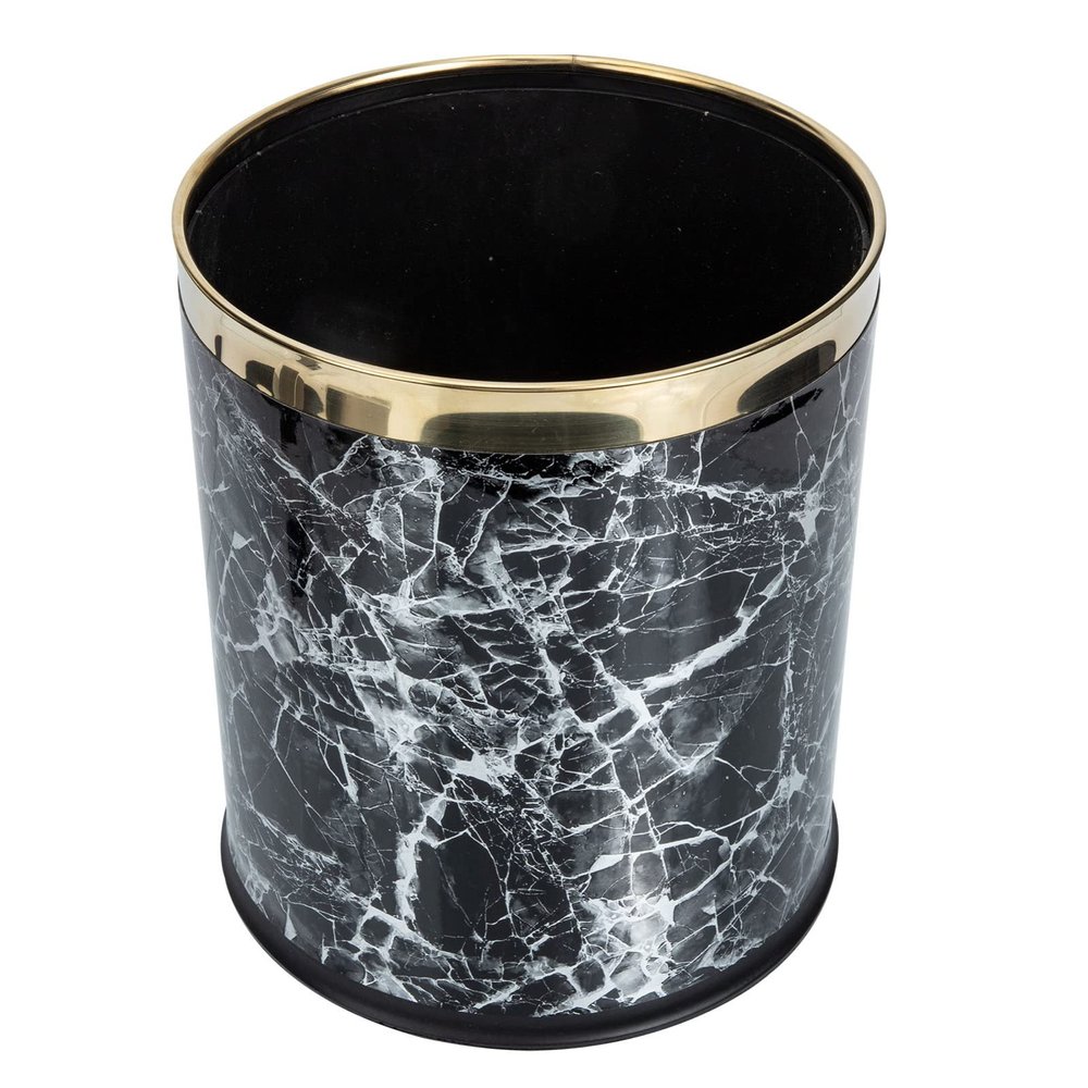 Cabilock Car Decor Marble Pattern Garbage Can Simple Bathroom Trash Bin Lidless Garbage Can Ashtray Open Household Container Wastebasket for Home Office Rooms Black Office Decor