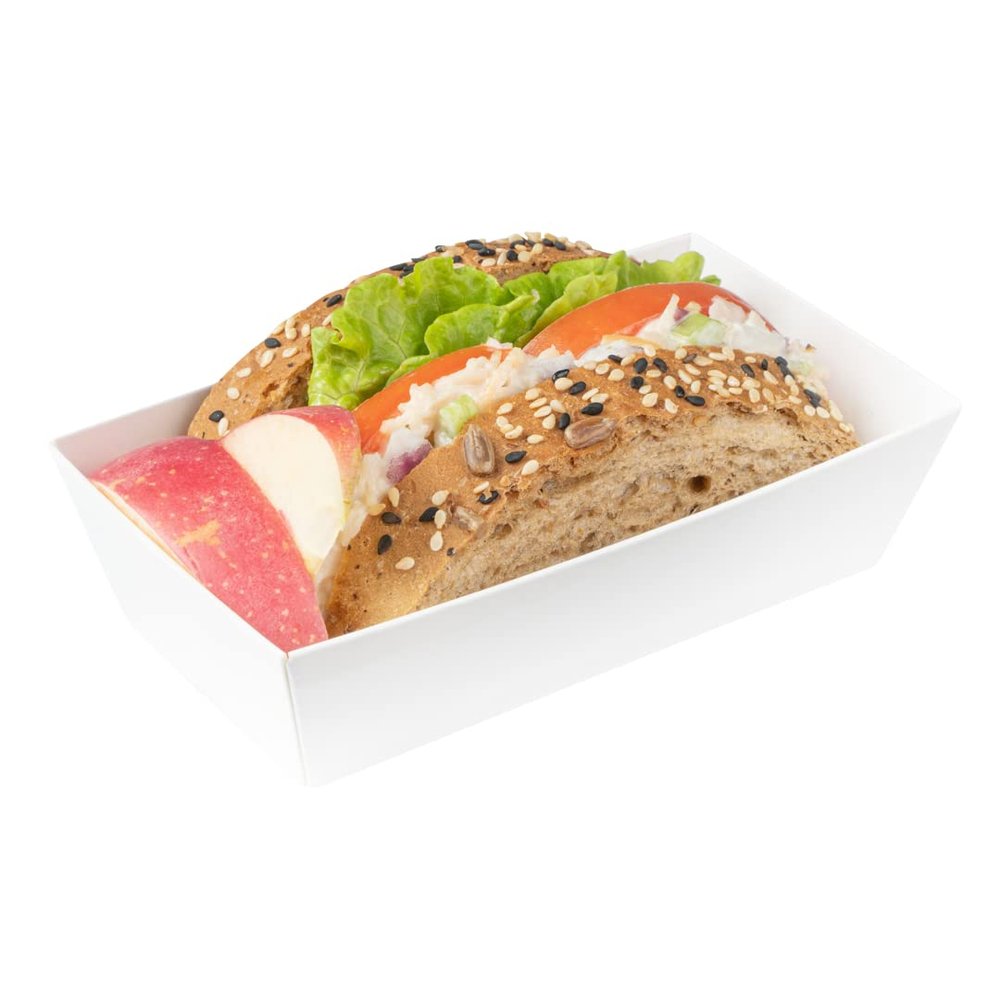 Restaurantware Matsuri Vision 4.7 x 2.5 x 1.4 Inch Sushi Trays, 100 Greaseproof Sushi Packaging Boxes - Lids Sold Separately, Disposable, White Paper Sushi Containers, For Appetizers Or Desserts