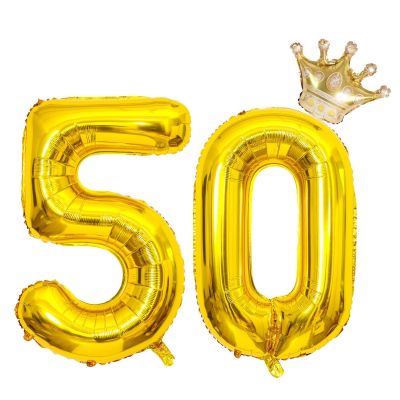 40 Inch Gold Number 50 Balloons With Crown, 50th Birthday Balloon for Men and Women, 50th Birthday Decorations, Wedding Anniversar Celebration Decoration Balloons. (Gold)