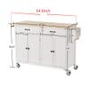 Kitchen Cart Rolling Mobile Storage Dining Island Trolley, Solid Wood Tabletop with 4 Door Cabinet, 2 Drawers, 4 Casters, Spice Rack, Towel Rack, 54" Width (Color White) view 2