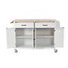 Kitchen Cart Rolling Mobile Storage Dining Island Trolley, Solid Wood Tabletop with 4 Door Cabinet, 2 Drawers, 4 Casters, Spice Rack, Towel Rack, 54" Width (Color White) view 3