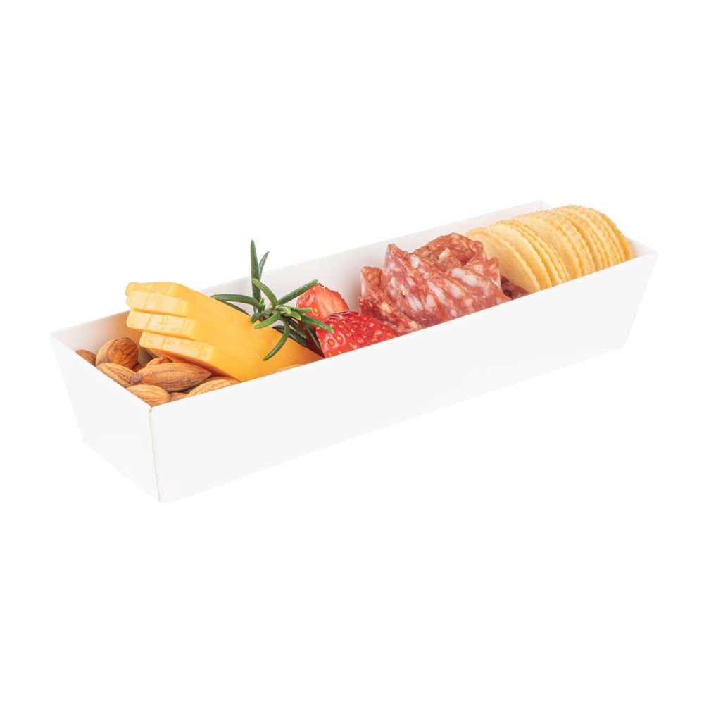 Restaurantware Matsuri Vision 6.5 x 1.7 x 1.4 Inch Sushi Trays 100 Greaseproof Sushi Packaging Boxes - Lids Sold Separately Disposable White Paper Sushi Containers For Appetizers Or Desserts