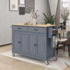 Kitchen Cart Rolling Mobile Storage Dining Island Trolley, Solid Wood Tabletop with 4 Door Cabinet, 2 Drawers, 4 Casters, Spice Rack, Towel Rack, 54" Width (Color Dusty Blue) view 1