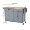 Kitchen Cart Rolling Mobile Storage Dining Island Trolley, Solid Wood Tabletop with 4 Door Cabinet, 2 Drawers, 4 Casters, Spice Rack, Towel Rack, 54" Width (Color Dusty Blue) view 2