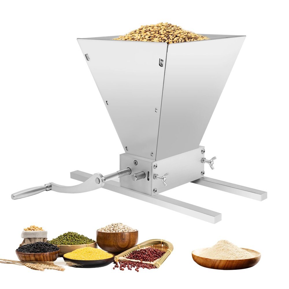 Manual Grain Crusher Mill, Stainless Steel Dry Cereals Grinder Crusher Malt Mill Adjustable Hand Grain Mill Low Speed Drill Malt Crusher Gap Grinder Dry Grinder for Kitchen,Not Applicable to Legumes