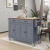HomVent Modern Kitchen Island Cart On Wheels, Large Trolley Cart with Cabinet2 Drawers, Rolling Kitchen Island Utility Cart with Spice Rack, Towel RackSolid Wood Table Top for Dining Room (Blue) view 1