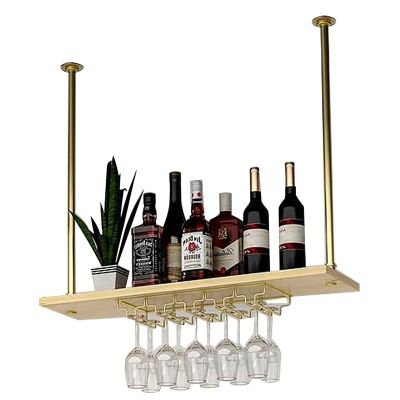 Ceiling Shelf, Nordic Solid Wood Gold Iron Pipe Hanging Floating Shelves Kitchen Restaurant Bar Wine Glass Rack Ceiling Mount Storage Display Rack Decor for Living Room, 5 Sizes (Size : 140x25x50cm)