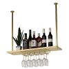 Ceiling Shelf, Nordic Solid Wood Gold Iron Pipe Hanging Floating Shelves Kitchen Restaurant Bar Wine Glass Rack Ceiling Mount Storage Display Rack Decor for Living Room, 5 Sizes (Size : 140x25x50cm) view 1
