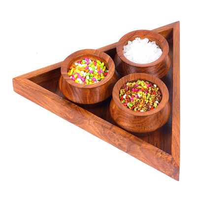 Multipurpose Storage Box for Kitchen with 1Spoon / Wooden Masala Dabba Spice Box with Glass Lid (TRIANGLE)