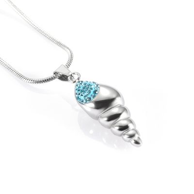LiHiFG Hold Blue Crystal Field Snail Cremation Necklace Jewelry Stainless Steel Pet Memorial Ashes Pendant with Free Funnel Kit