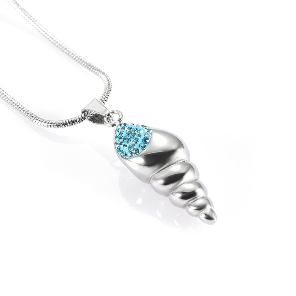 LiHiFG Hold Blue Crystal Field Snail Cremation Necklace Jewelry Stainless Steel Pet Memorial Ashes Pendant with Free Funnel Kit