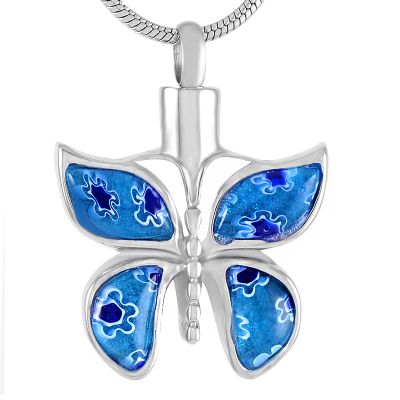 LiHiFG Beautiful Murano Glass Butterfly Cremation Jewelry for Pet Ashes - Engravable Stainless Steel Memorial Urn Necklace