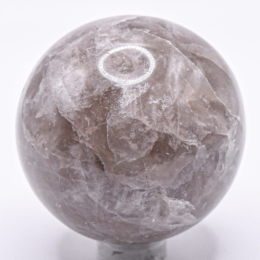 49mm 175g Sparkling Smoky Quartz Sphere Polished Translucent Natural Gemstone Crystal Mineral Specimen Ball - India + Stand