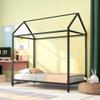 Twin Floor Bed Frame for Kids Toddlers, Metal House Platform Bed with Roof, Weight Capacity No Limit for Boys Girls, No Box Spring Needed Black (Black-Metal-1) view 1