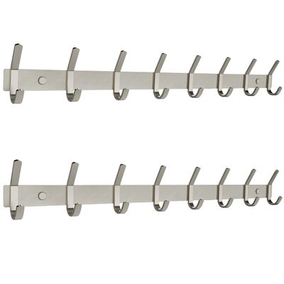 Coat Rack Wall Mount  Brushed Nickel 24 Inch Stainless Steel Hook Rail with 8 Heavy Duty Double Coat Hooks  Wall Mounted Coat Hanger for Entryway, Bathroom, Bedroom, Towel, Hat Organizer - 2 Pack