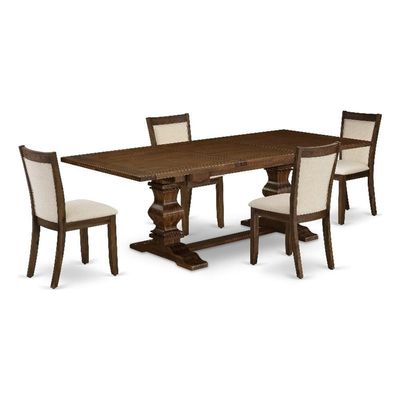 East West Furniture LAMZ5-N8-32 5 Piece Dining Table Set Includes a Rectangle Kitchen Table with Removable Leaf and 4 Light Beige Linen Fabric Upholstered Chairs, 42x92 Inch, Walnut