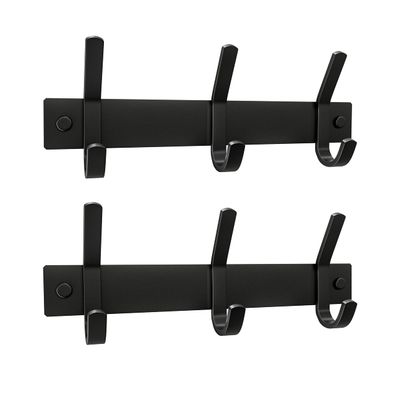 Matte Black Small Coat Rack Wall Mount  9 Inch Stainless Steel Hook Rail with 3 Double Coat Hooks  Wall Mounted Entryway Organizer for Coats, Hats, Bags, Towels, Robes, Closet or Bathroom - 2 Pack