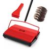 JEHONN Carpet Floor Sweeper Manual with Horsehair, Non Electric Quite Rug Roller Brush Push for Cleaning Pet Hair, Loose Debris, Lint (Red) view 1