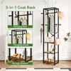 IBUYKE Coat Rack with Shelves, Freestanding Hall Tree with 3 Shelves and 8 Hooks, Industrial Clothes Stand for Entryway, Hallway, Bedroom, Rustic Brown UTMJ088H view 3