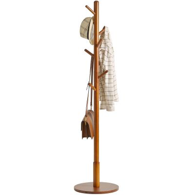 IBUYKE Coat Rack Stand, Freestanding Coat Tree with Solid Round Base and 8 Hooks, Easy Assembly Wooden Coat Hanger, Clothes Rack for Hallway Entryway, Living Room, Bedroom, Office, Brown WD-113