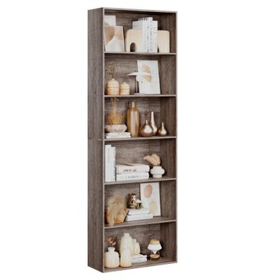 FOTOSOK 6-Tier Open Bookcase and Bookshelf, Freestanding Display Storage Shelves Tall Bookcase for Bedroom, Living Room and Office, Oak