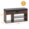 Apicizon 39 Inches Storage Bench with Padded Cushion, Shoe Bench with Storage Space, Upholstered Entryway Bench for Living Room, 2-Tier Shoe Rack Organizer, Brown view 2