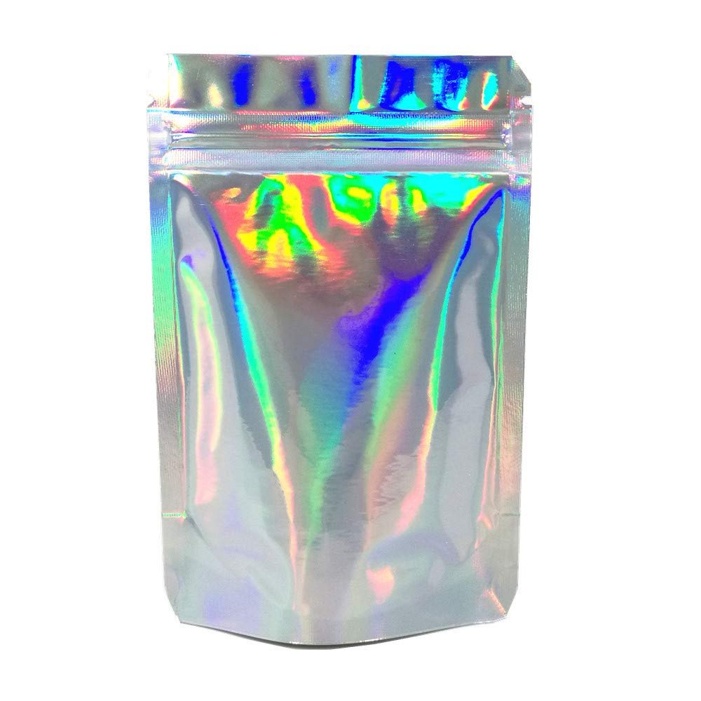 FERENLI 100 Pieces Resealable Mylar Bags Stand Up Foil Pouch for Zip Aluminium Foil Lock Food Storage Packaging Airtight Zipper Pouches (4.3x6.3 inch, Glitter)