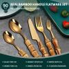 Bamboo Silverware Set for 18, 90 Piece 18/8 Stainless Steel Golden Cutlery Set, Natural Bamboo Handle Cutlery Sets, Household Kitchen Utensil Flatware Sets, Dishwasher Safe (90pcs) view 2