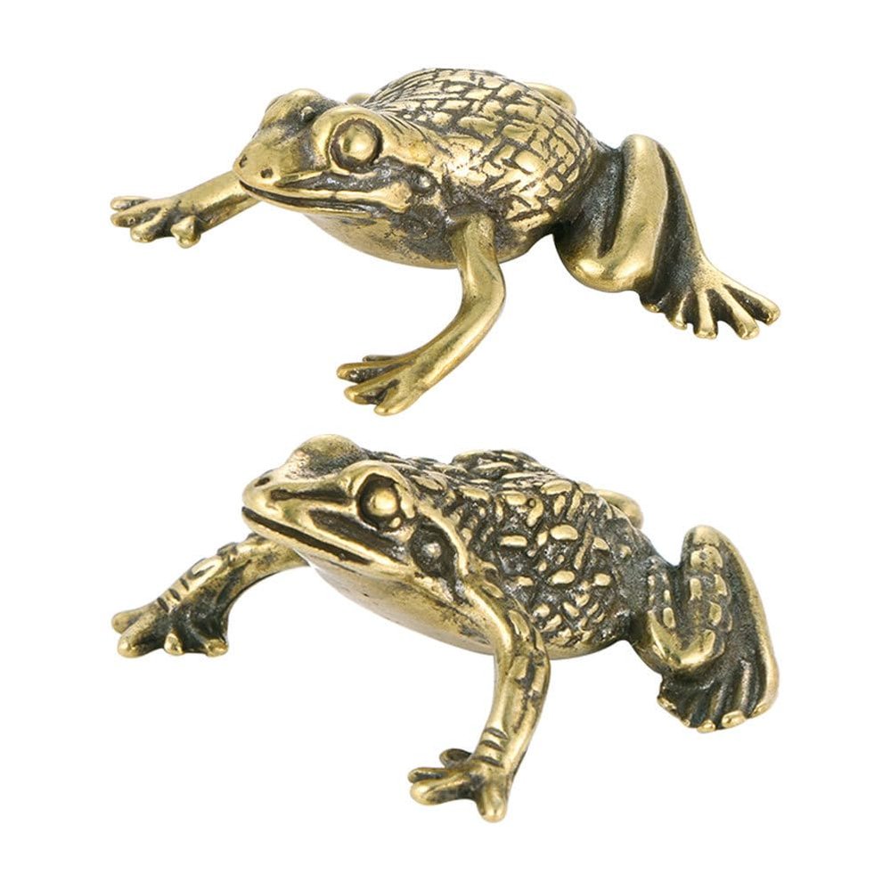 MAGICLULU Feng Shui Money Frog & Toad Figurine, 2pcs Brass Home Decor, Wealth Attraction Collectible, Golden, Metallic Color Family, 1.18x0.79x0.59in