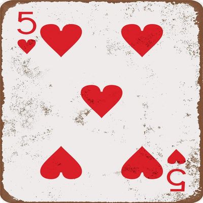 Eveokoki Metal Sign 6 x 8inches - 5 of Hearts Retro Poker Man Cave Vintage Look Tin Sign Wall Decoration Bar Cafe Home Decor Plaque