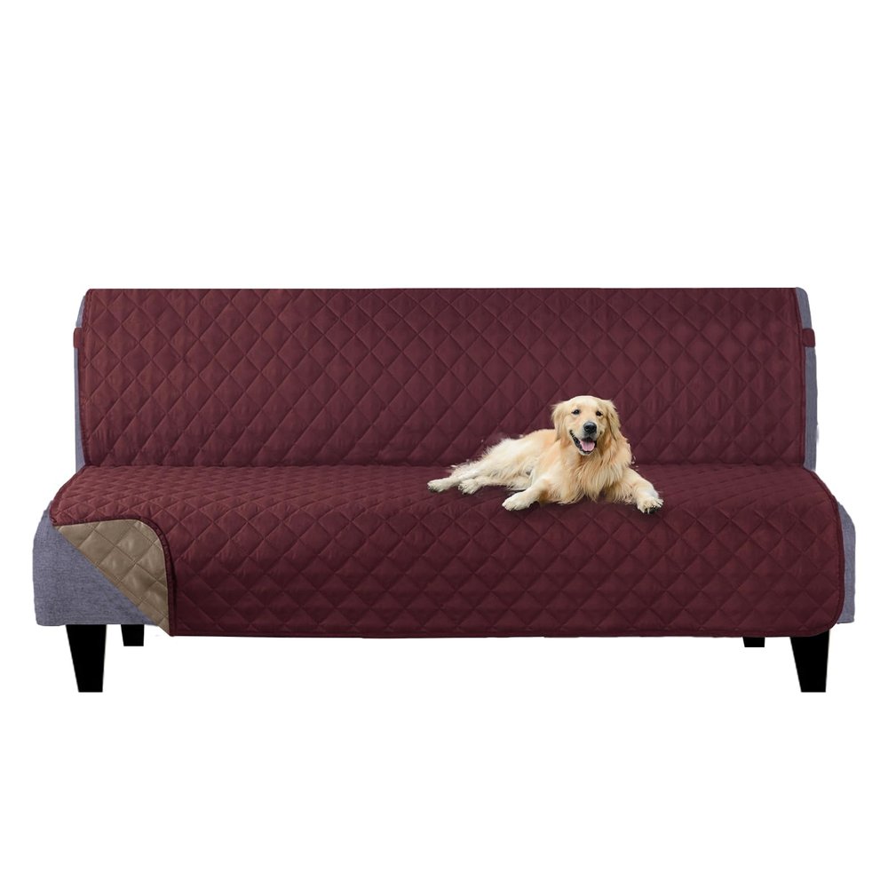 U-NICE HOME Futon Sofa Covers Reversible Sofa Slipcover Armless Cover Furniture Protector Couch Cover Water Resistant (Futon, Burgundy/Tan)