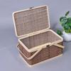 Gadpiparty Woodchip Picnic Basket Hand Woven Candy Snack Fruit Bread Storage Basket with Double Folding Handles and Lid Packing Flower Girl Baskets for Wedding Party Decorations view 4