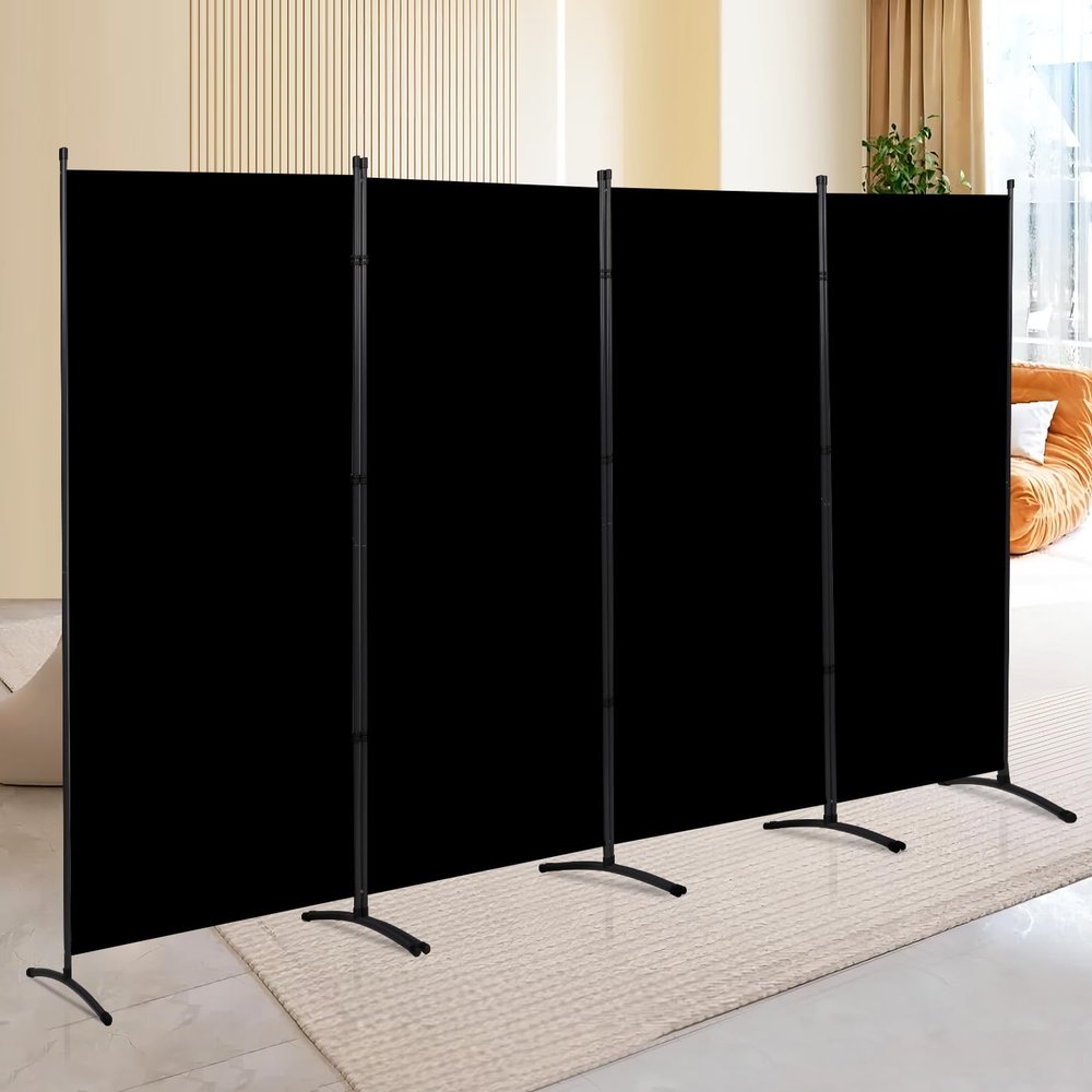 CHOSENM 4 Panel Folding Privacy Screens, 6 FT Tall Wall Divider with Metal Frame, Freestanding Room Divider for Office Bedroom Study (4 Panel, Black)