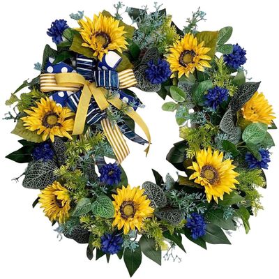 Artificial Flower Wreath Faux Floral Wreath Hanging Wreath Front Door Garland for Spring Summer Fall Winter Indoor Outdoor Decoration