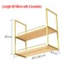 2 Tier Ceiling Shelf, Nordic Wrought Iron Solid Wood Ceiling Mounted Floating Shelves Restaurant Bar Hanging Wine Rack Kitchen Decor Storage Rack - Black/Gold, 4 Sizes view 2