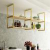 2 Tier Ceiling Shelf, Nordic Wrought Iron Solid Wood Ceiling Mounted Floating Shelves Restaurant Bar Hanging Wine Rack Kitchen Decor Storage Rack - Black/Gold, 4 Sizes view 3