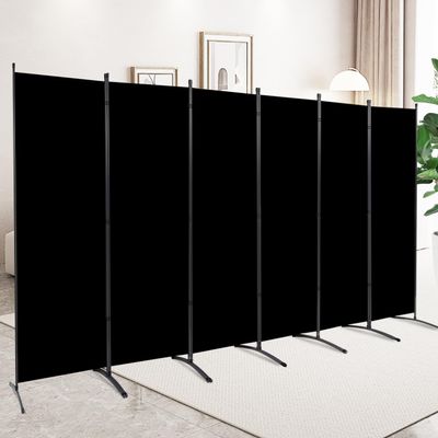 CHOSENM 6 Panel Folding Privacy Screens, 6 FT Tall Wall Divider with Metal Frame, Freestanding Room Divider for Office Bedroom Study (6 Panel, Black)